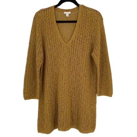 J. JILL TEXTURED OPEN STITCH‎ V-NECK SWEATER GILDED COIN Large - Picture 6 of 9